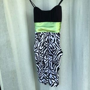 Black cocktail dress with zebra pattern